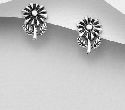 Şəkli böyütmək üçün tiklayın 925 Sterling Silver Flower Push-Back Earrings