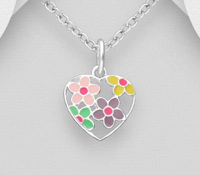 925 Sterling Silver Flower Pendant Decorated With Colored Enamel