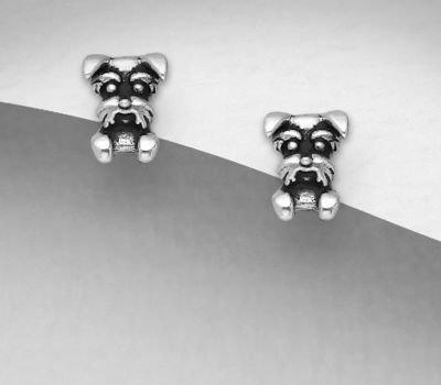 Şəkli böyütmək üçün tiklayın 925 Sterling Silver Oxidized Dog Push-Back Earrings