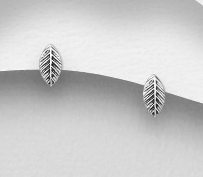 Şəkli böyütmək üçün tiklayın 925 Sterling Silver Leaf Push-Back Earrings