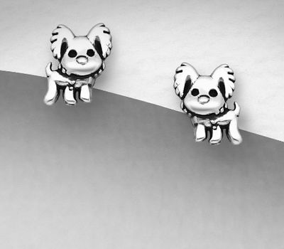 Malın səhifəsinə keç 925 Sterling Silver Dog Oxidized Push-Back Earrings