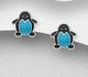 925 Sterling Silver Penguin Push-Back Earrings Decorated With Colored Enamel