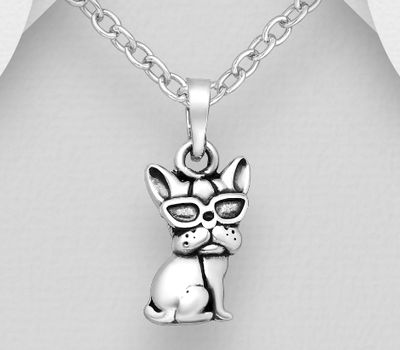 925 Sterling Silver Oxidized Dog Pendant