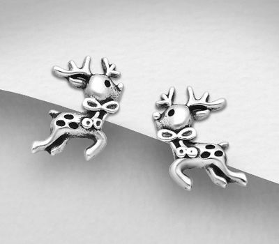 Şəkli böyütmək üçün tiklayın 925 Sterling Silver Oxidized Deer Push-Back Earrings