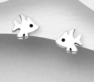 Şəkli böyütmək üçün tiklayın 925 Sterling Silver Oxidized Fish Push-Back Earrings
