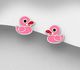 925 Sterling Silver Duck Push-Back Earrings Decorated With Colored Enamel