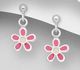 925 Sterling Silver Flower Push-Back Earrings Decorated With Colored Enamel