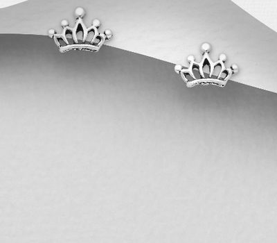 Şəkli böyütmək üçün tiklayın 925 Sterling Silver Oxidized Crown Push-Back Earrings