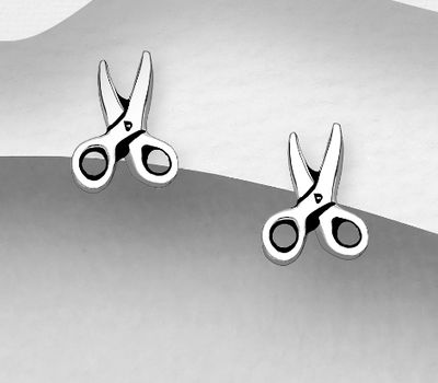 Şəkli böyütmək üçün tiklayın 925 Sterling Silver Oxidized Scissors Push-Back Earrings