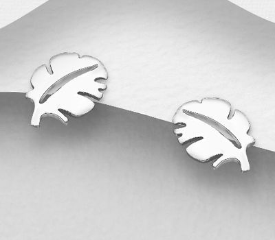 Şəkli böyütmək üçün tiklayın 925 Sterling Silver Leaf Push-Back Earrings
