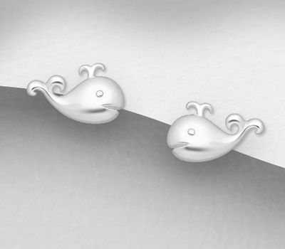 Şəkli böyütmək üçün tiklayın 925 Sterling Silver Whale Push-Back Earrings