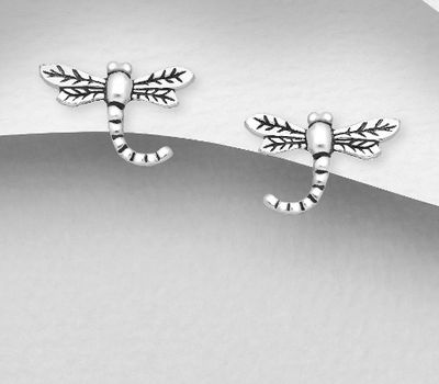 Şəkli böyütmək üçün tiklayın 925 Sterling Silver Oxidized Dragonfly Push-Back Earrings