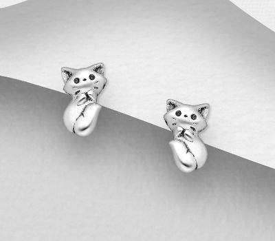 Şəkli böyütmək üçün tiklayın 925 Sterling Silver Oxidized Cat Push-Back Earrings
