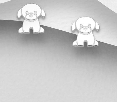 Şəkli böyütmək üçün tiklayın 925 Sterling Silver Dog Push-Back Earrings
