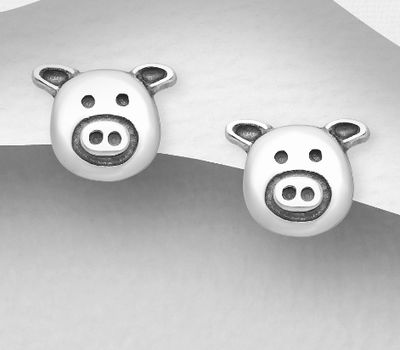 Şəkli böyütmək üçün tiklayın 925 Sterling Silver Pig Push-Back Earrings