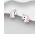 925 Sterling Silver Unicorn Push-Back Earrings Decorated with Colored Enamel