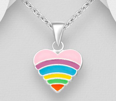 925 Sterling Silver Heart Pendant, Decorated with Colored Enamel