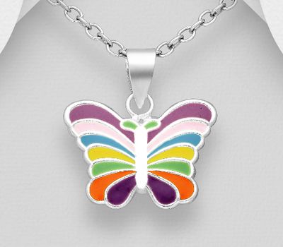Şəkli böyütmək üçün tiklayın 925 Sterling Silver Butterfly Pendant, Decorated with Colored Enamel