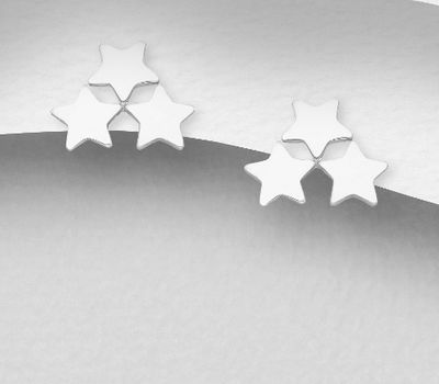 Şəkli böyütmək üçün tiklayın 925 Sterling Silver Star Push-Back Earrings