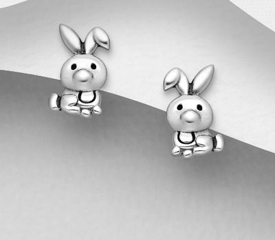 Malın səhifəsinə keç 925 Sterling Silver Oxidized Rabbit Push-Back Earrings