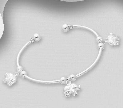 Şəkli böyütmək üçün tiklayın 925 Sterling Silver Elephant Cuff Bracelet