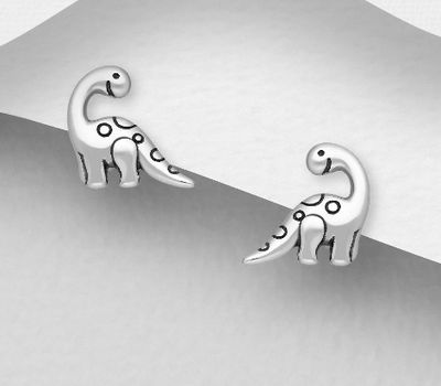 Şəkli böyütmək üçün tiklayın 925 Sterling Silver Oxidized Dinosaurs Push-Back Earrings