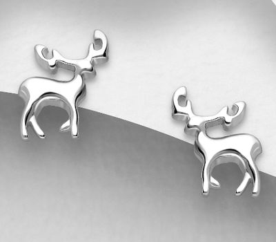Şəkli böyütmək üçün tiklayın 925 Sterling Silver Deer Push-Back Earrings