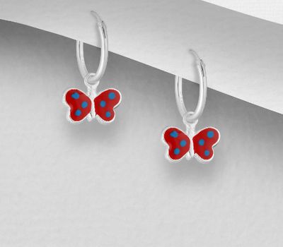 Şəkli böyütmək üçün tiklayın 925 Sterling Silver Butterfly Earrings, Decorated with Various Colored Enamel