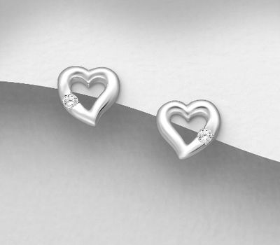 Şəkli böyütmək üçün tiklayın 925 Sterling Silver Heart Push-Back Earrings, Decorated with CZ Simulated Diamonds