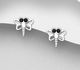 925 Sterling Silver Dragonfly Push-Back Earrings, Decorated with Crystal Glass