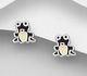 925 Sterling Silver Frog Push-Back Earrings, Decorated with Colored Enamel