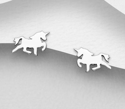Şəkli böyütmək üçün tiklayın 925 Sterling Silver Unicorn Push-Back Earrings