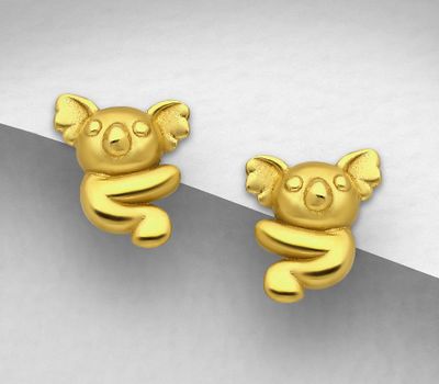 Şəkli böyütmək üçün tiklayın 925 Sterling Silver Koala Push-Back Earrings, Plated with 1 Micron Yellow Gold