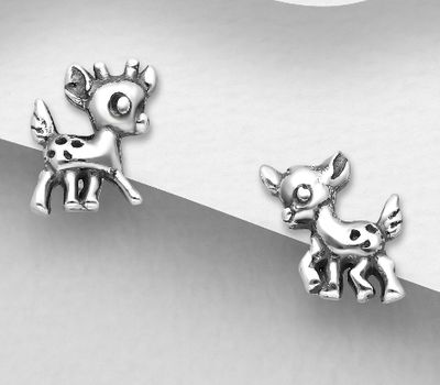 925 Sterling Silver Oxidized Deer Push-Back Earrings