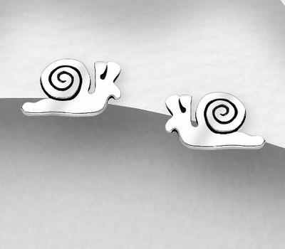 925 Sterling Silver Oxidized Snail Push-Back Earrings