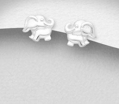 Şəkli böyütmək üçün tiklayın 925 Sterling Silver Elephant Push-Back Earrings