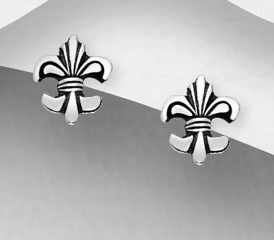 Şəkli böyütmək üçün tiklayın 925 Sterling Silver Oxidized Fleur De Lis Push-Back Earrings