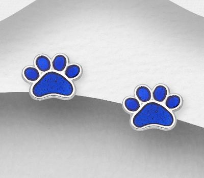 Şəkli böyütmək üçün tiklayın 925 Sterling Silver Paw Push-Back Earrings, Decorated with Colored Enamel