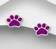 925 Sterling Silver Paw Push-Back Earrings, Decorated with Colored Enamel