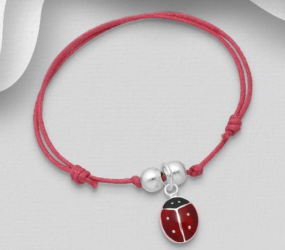 925 Sterling Silver Ball and Ladybug Bracelet, Decorated with Colored Enamel