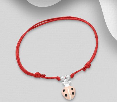925 Sterling Silver Ladybug adjustable Bracelet, Decorated with Various Colored Enamel