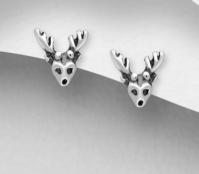 Şəkli böyütmək üçün tiklayın 925 Sterling Silver Oxidized Deer Push-Back Earrings