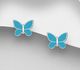925 Sterling Silver Butterfly Push-Back Earrings Decorated With Colored Enamel