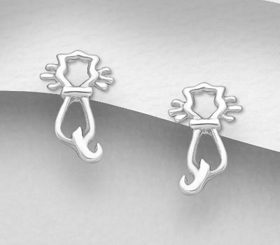 Şəkli böyütmək üçün tiklayın 925 Sterling Silver Cat Push-Back Earrings