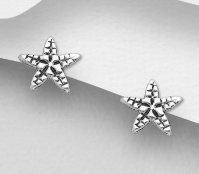 925 Sterling Silver Oxidized Starfish Push-Back Earrings
