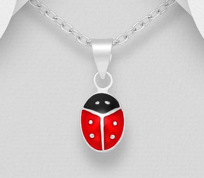 925 Sterling Silver Ladybug Pendant Decorated With Colored Enamel