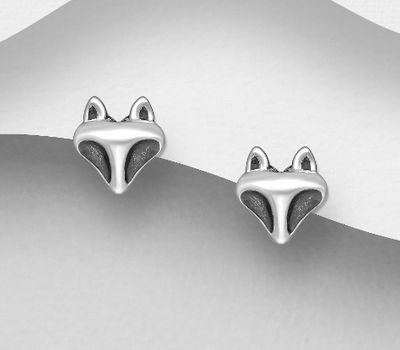 925 Sterling Silver Oxidized Fox Push-Back Earrings