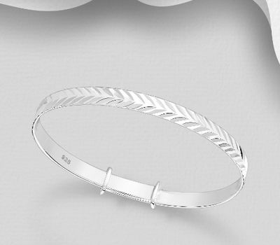 925 Sterling Silver Textured Bangle, 4 mm Wide.