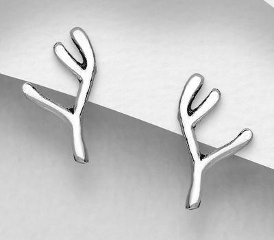 Şəkli böyütmək üçün tiklayın 925 Sterling Silver Antlers Push-Back Earrings