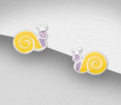 Şəkli böyütmək üçün tiklayın 925 Sterling Silver Snail Push-Back Earrings, Decorated with Colored Enamel